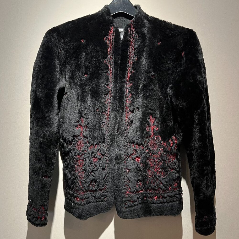 DKNY Leather Embroidered Jacket, Size S, Used in Good Condition